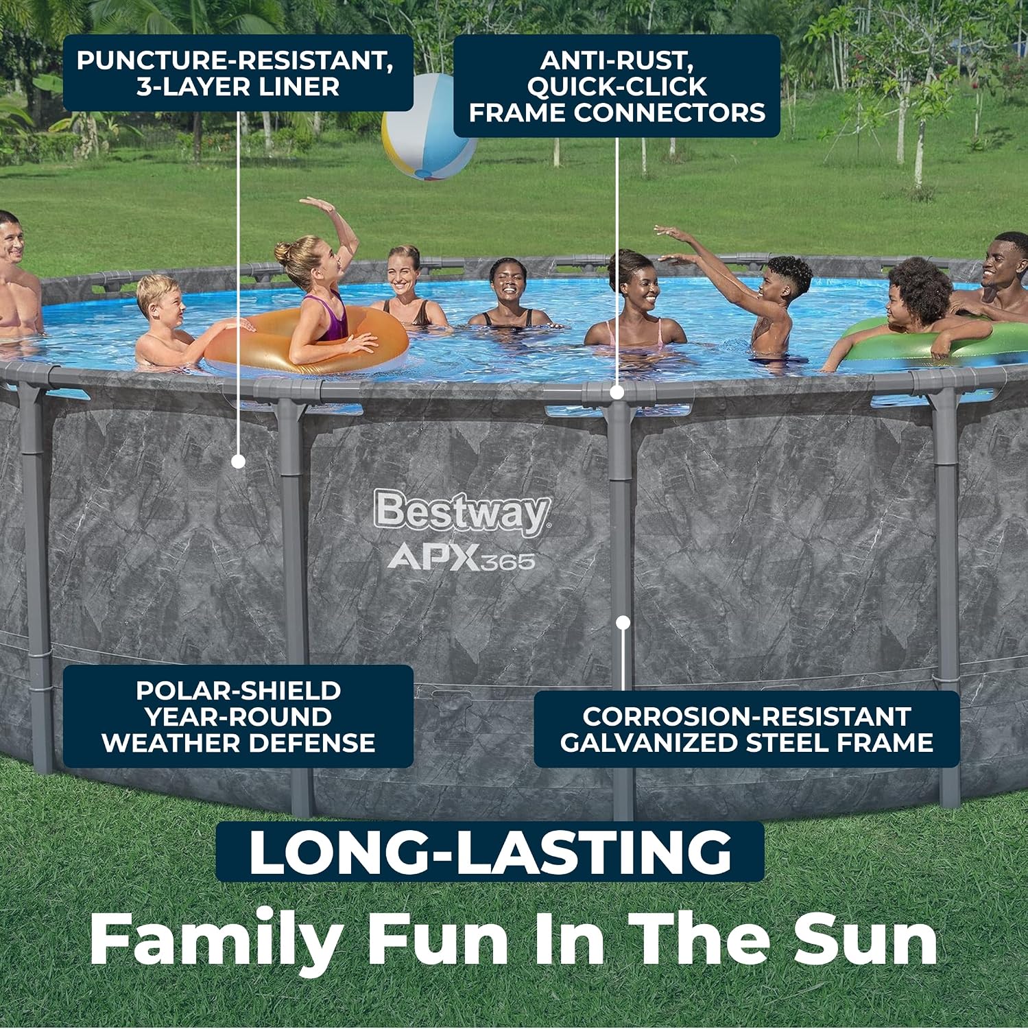 Bestway APX 365 20' x 52' Above Ground Pool, Round Metal Frame Outdoor Swimming Pool Set with Sand Filter Pump, Ladder, and Cover, Dark Marble