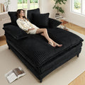 WESTSETLUX 54.8' W Oversized Chaise Lounge Chair Indoor with 5-Position Adjustable Backrest, Corduroy Sleeper Sofa Bed with 3 Pillows, Modern Cloud Couch Chair for Living Room, Bedroom, Black