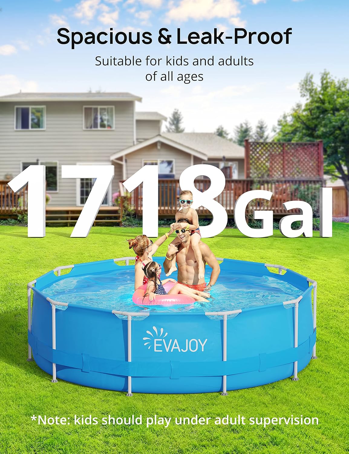 EVAJOY 12ft x 30in Metal Frame Swimming Pool, Outdoor Round Above Ground Pool with Steel Frame, Heavy-Duty PVC, Easy Assembly for Backyard, Garden, Lawn