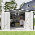 KEIKI 10x 14 FT Metal Storage Shed Outdoor, Large Garden Shed with Roof & Lockable Doors, Utility Tool Sheds Frame & 4 Vents for Patio Backyard Bicycles Storage House, All Weather Use, Dark Grey