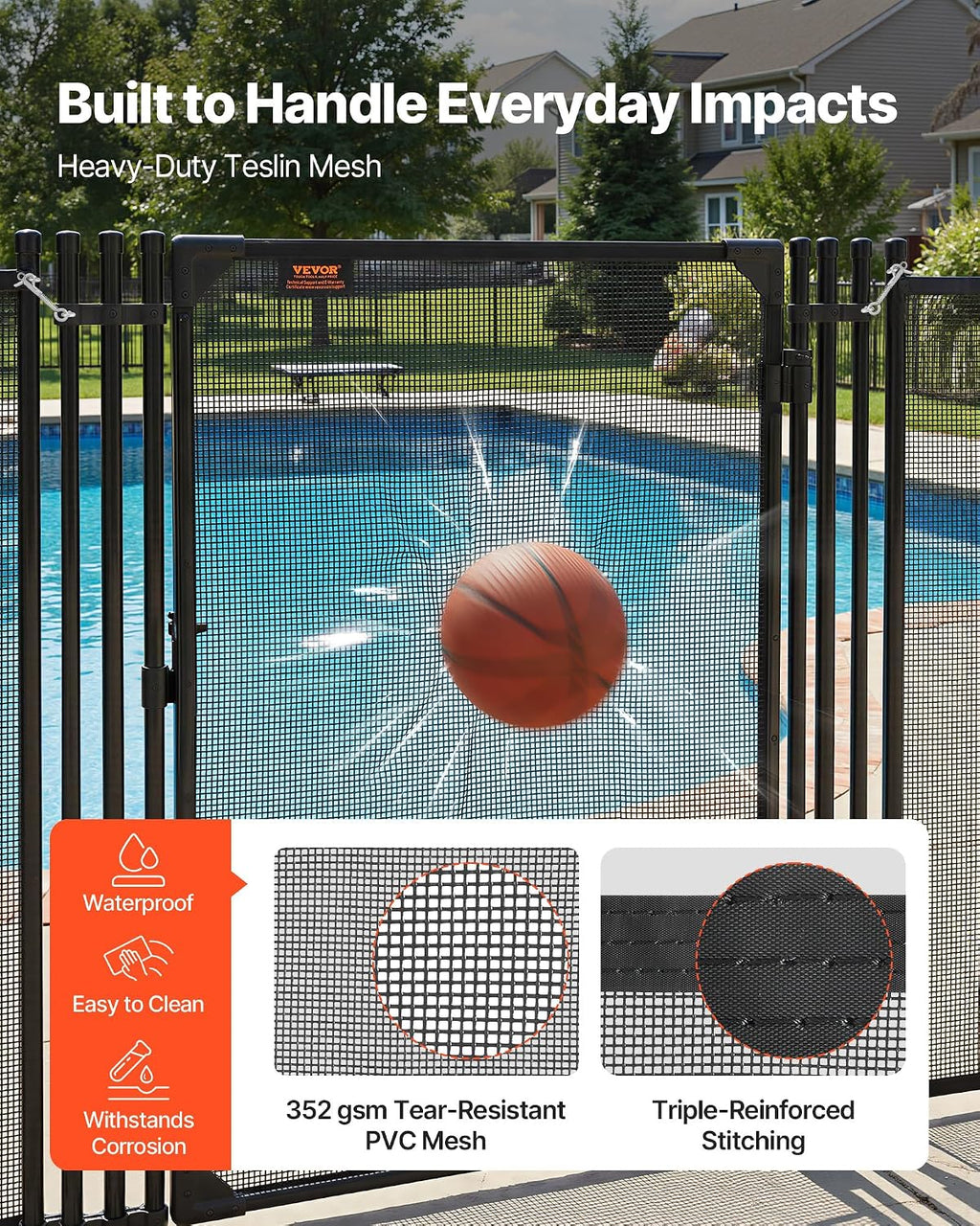 VEVOR Pool Fence, 4 x 2.5 FT Pool Gate for Inground Pools, Pool Safety Fence Gate Kit with Stainless Steel Latch, Removable Child Safety Pool Fencing, Black, 4FTx2.5FT