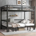 Harper & Bright Designs Queen Over Queen Metal Bunk Bed with Couch, Heavy Duty Bunk Bed Frame with Sofa, Lower Bed Can Be Pulled Out in Three Sections, Black