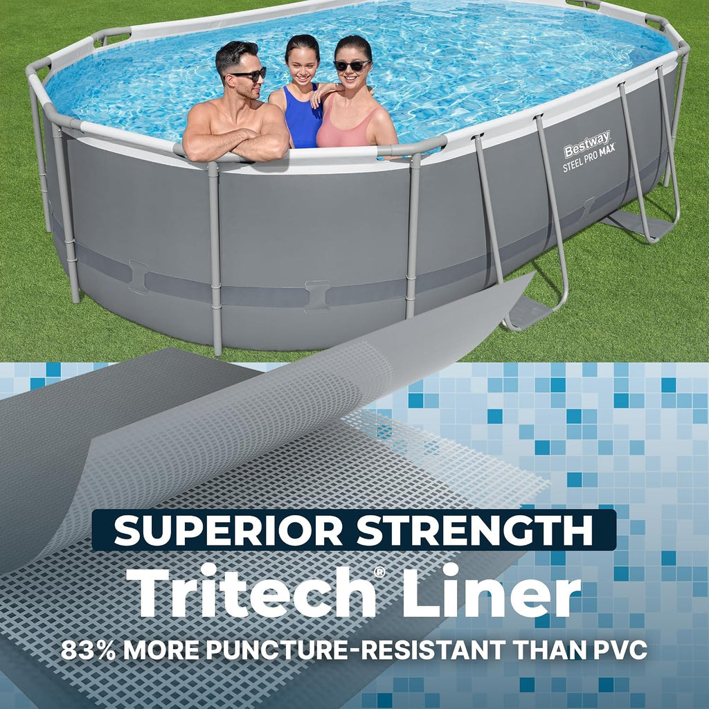 Bestway Steel Pro MAX 16' x 10' x 42' Above Ground Pool, Oval Metal Frame Outdoor Swimming Pool Set with Filter Pump, Ladder, and Cover, Gray