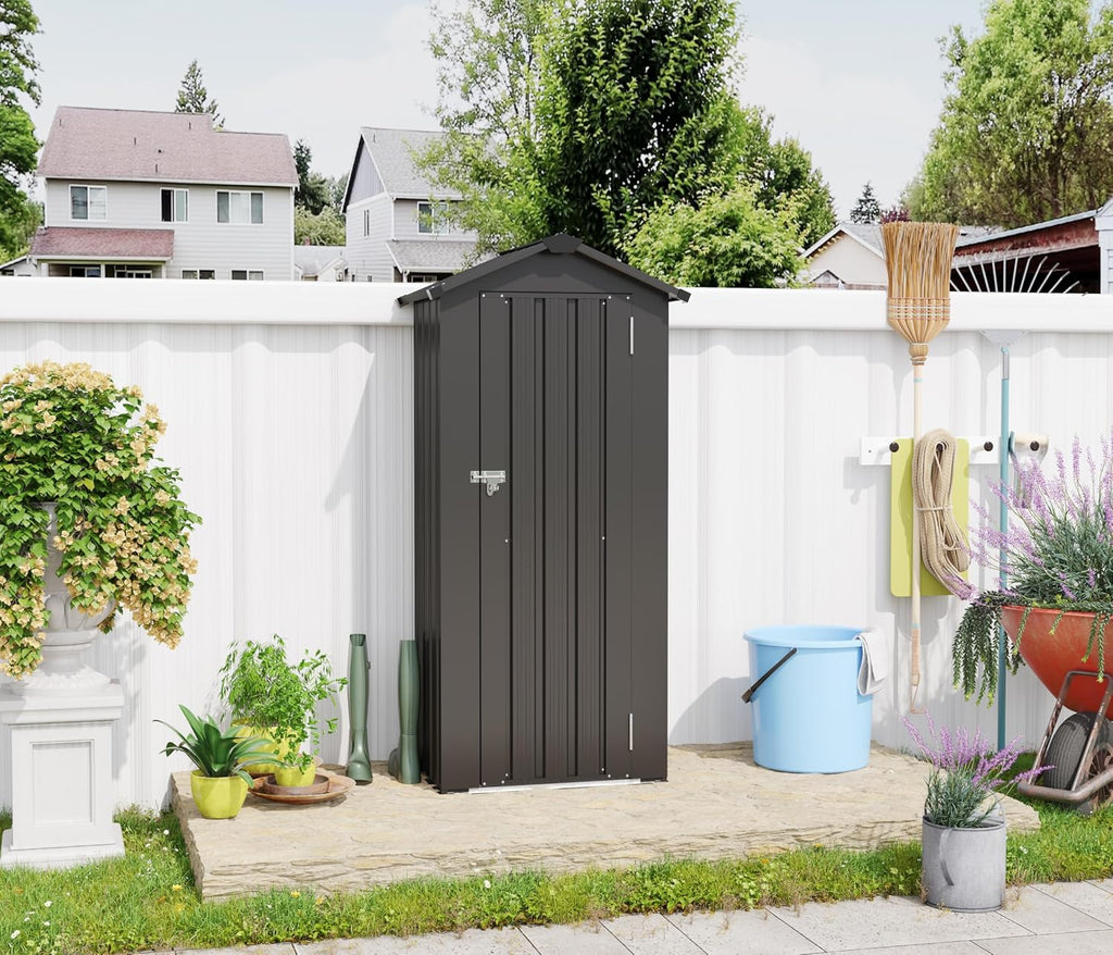 YOPTO 2.5x1.4 FT Outdoor Storage Shed, Tool Shed with Waterproof Roof and Lockable Door,Metal Shed with Adjustable Open Shelves for Backyard Garden Patio Lawn,Black