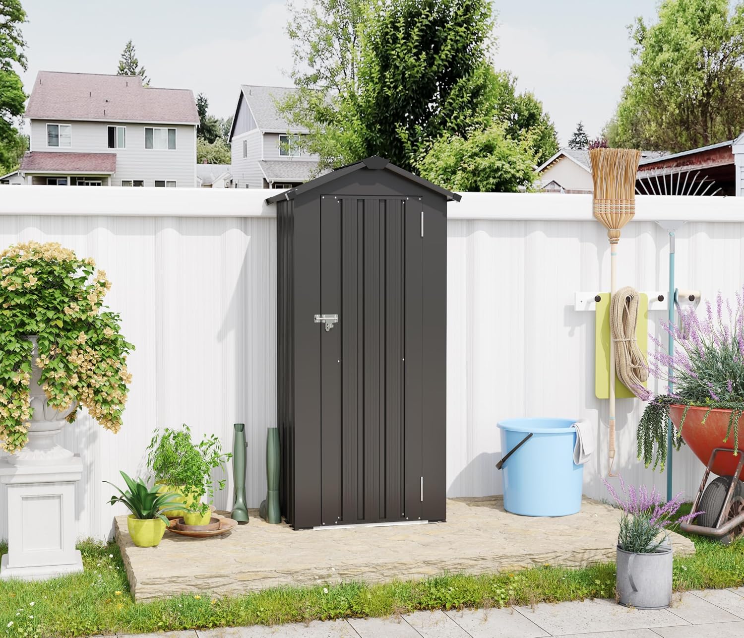 YOPTO 2.5x1.4 FT Outdoor Storage Shed, Tool Shed with Waterproof Roof and Lockable Door,Metal Shed with Adjustable Open Shelves for Backyard Garden Patio Lawn,Black