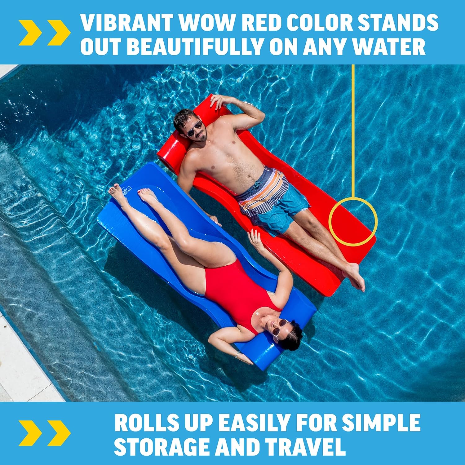 Wow Sports Dipped Foam Floating Mat - Red - 6 ft - for Lakes & Pools - Versatile Adult Pool Float & Camping Pad