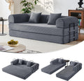 79' 5-in-1 Convertible Sleeper Sofa, No Assembly Fixed Frame Corduroy Couch, High-Density Foam Fold Out Bed for Small Spaces, Living Room, Dorm (Dark Gray)