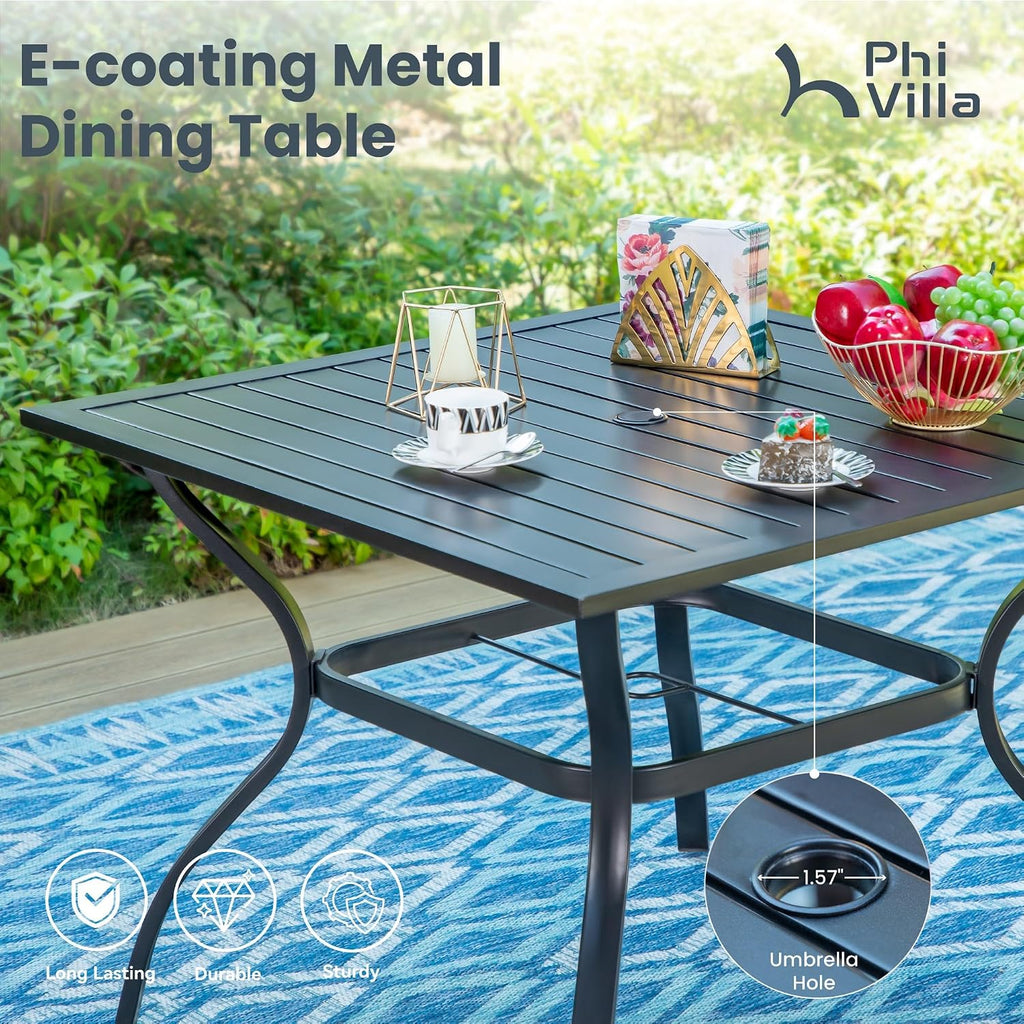 PHI VILLA 5 PCS Patio Dining Set with Outdoor Swivel Dining Chairs (Gray) and 37'x 37' Metal Steel Dining Table, All Weather Patio Dining Furniture Set for Poolside Deck Lawn Garden