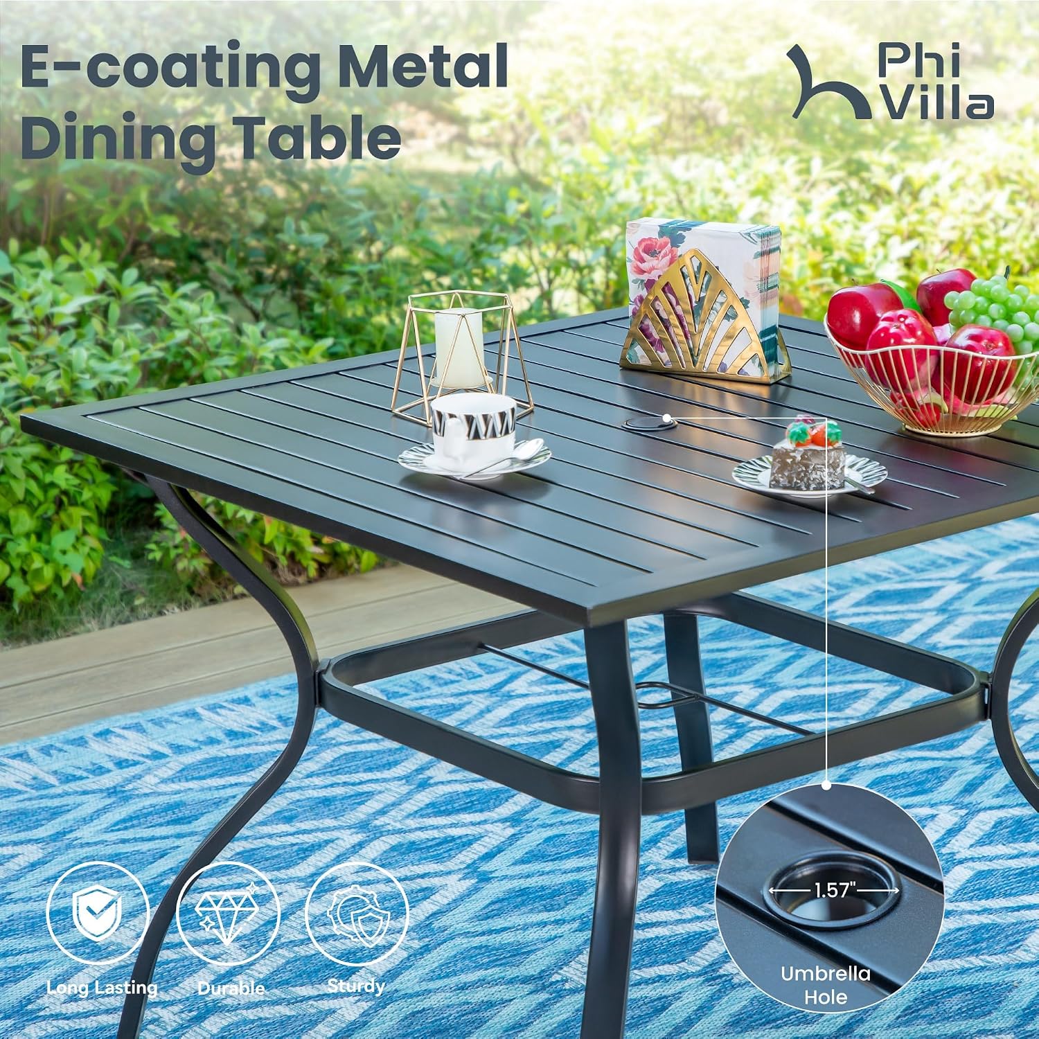 PHI VILLA 5 PCS Patio Dining Set with Outdoor Swivel Dining Chairs (Gray) and 37'x 37' Metal Steel Dining Table, All Weather Patio Dining Furniture Set for Poolside Deck Lawn Garden