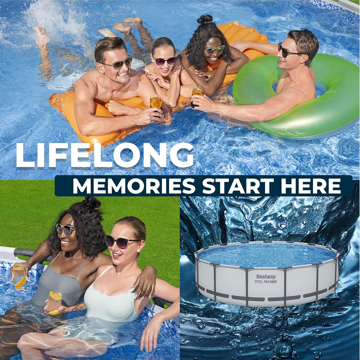 Bestway Steel Pro MAX 15' x 42' Above Ground Pool, Round Metal Frame Outdoor Swimming Pool Set with Filter Pump, Ladder, and Cover, Gray