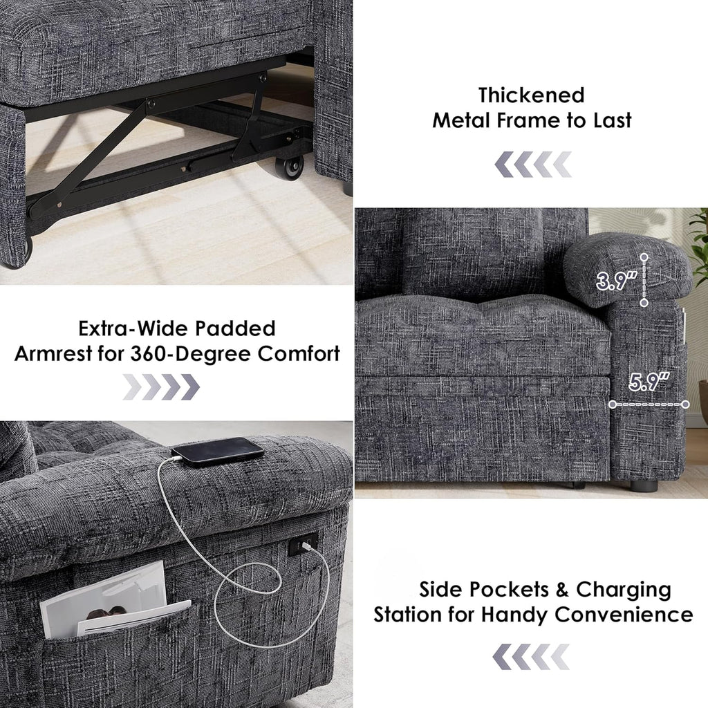 Keyluv 59' Loveseat Sleeper Sofa with USB Ports & Side Pockets, 3 in 1 Convertible Sofa Bed for Living Room/RVs/Camper, Pull Out Couch with Adjustable Backrest, Chenille Grey