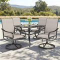 PHI VILLA 5 PCS Patio Dining Set with Outdoor Swivel Dining Chairs (Gray) and 37'x 37' Metal Steel Dining Table, All Weather Patio Dining Furniture Set for Poolside Deck Lawn Garden