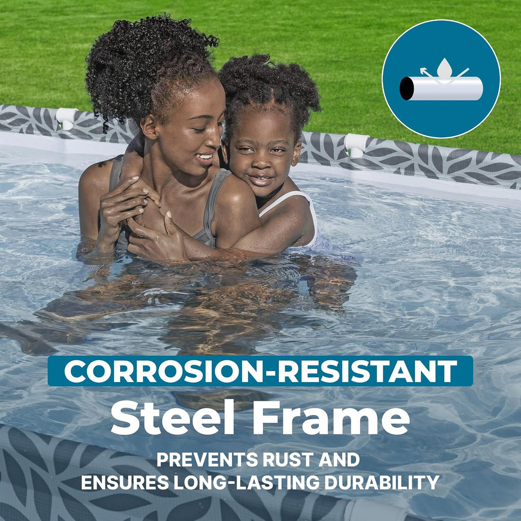 Bestway Steel Pro 12' x 6' 7' x 26' Rectangle Above Ground Outdoor Swimming Pool Set with DuraPlus Liner and FrameLink System, Gray