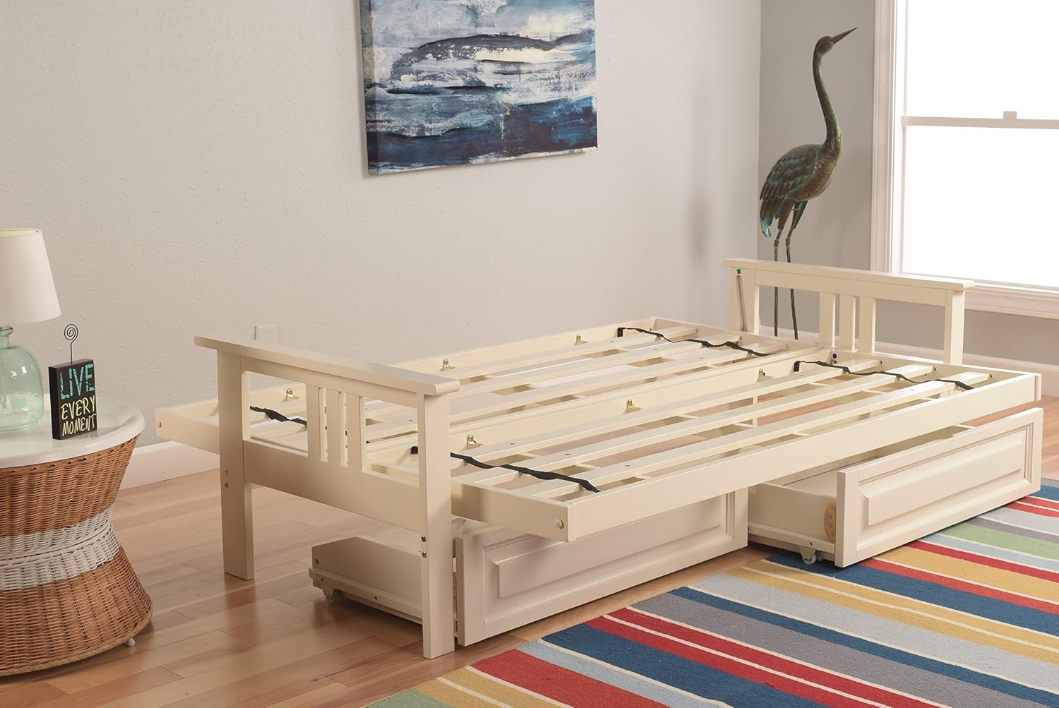 Kodiak Furniture Monterey Futon Set with Storage Drawers, with Antique White Base and Canadian Mattress