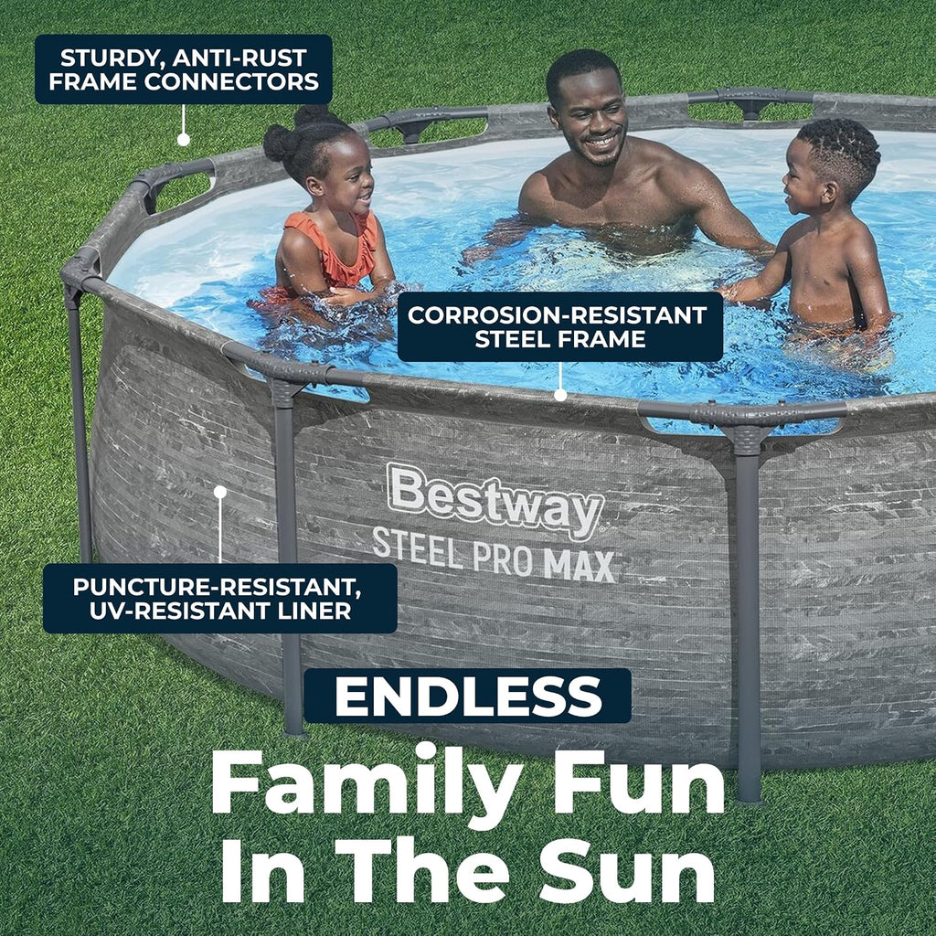 Bestway Steel Pro MAX 10' x 30' Above Ground Pool, Round Metal Frame Outdoor Swimming Pool Set with Filter Pump, Stacked Stone Print