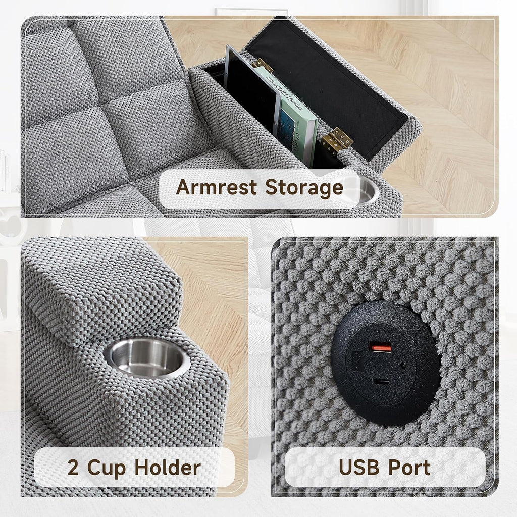 oaaktu Single Modern Comfy Upholstered Chaise Lounge Sofa Chair with Rotating Side Table,Storage,Pillow,USB Charging Ports and Adjustable Backrest Perfect for Living Room, Small Spaces (Light Gray)