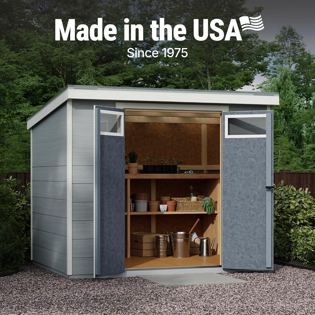 Handy Home Products Highland 8x6 Modern Wooden Storage Shed with Floor Kit and Palram roof- Does not Include Paint