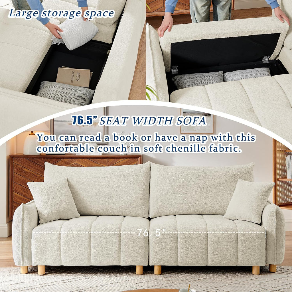 Mofolit Sleeper Sofa Bed Convertible Couch with Storage in Chenille Fabric Loveseat for Living Room Apartment and Small Spaces(Cream)