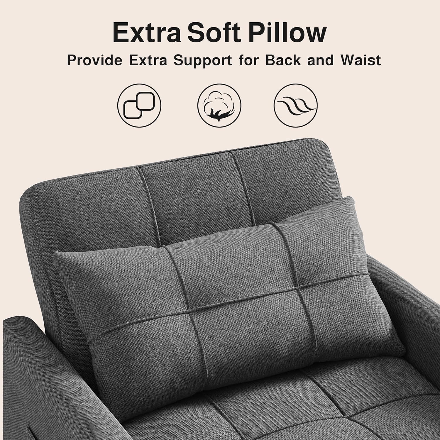 Ahomly Convertible Sofa Chair Bed, 3-in-1 Multi-Functional Sleeper Chair Bed, Adjustable Backrest Recliner with Modern Linen Fabric for Living Room Bedroom Apartment Small Space, Dark Grey
