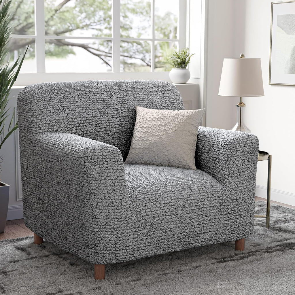 PAULATO BY GA.I.CO. Chair Cover - Armchair Cover - Armchair Slipcover - Soft Fabric Slipcover - 1-Piece Form Fit Stretch Stylish Furniture Protector - Microfibra Collection - Ash (Chair)