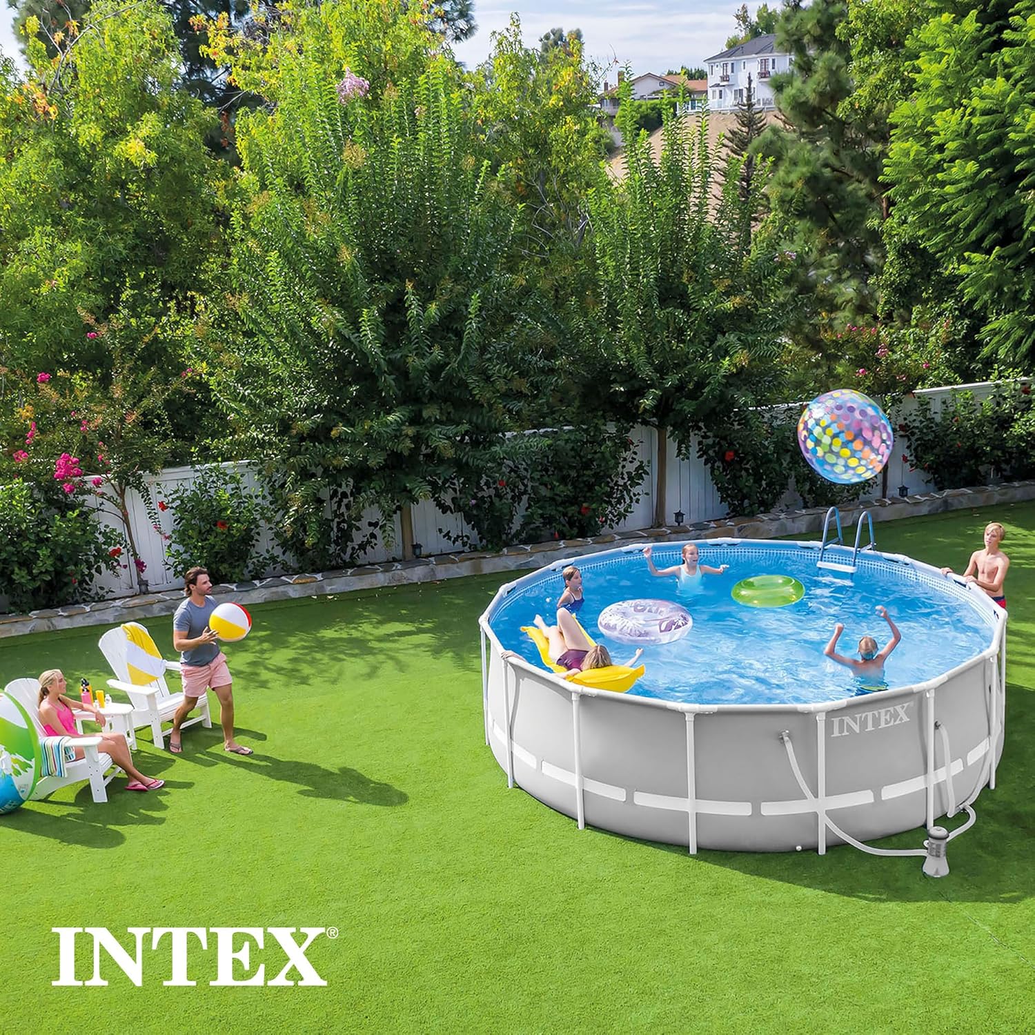 INTEX 26701EH Prism Frame Premium Above Ground Swimming Pool Set: 10ft x 30in – Includes 330 GPH Cartridge Filter Pump – SuperTough Puncture Resistant – Rust Resistant – 1185 Gallon Capacity