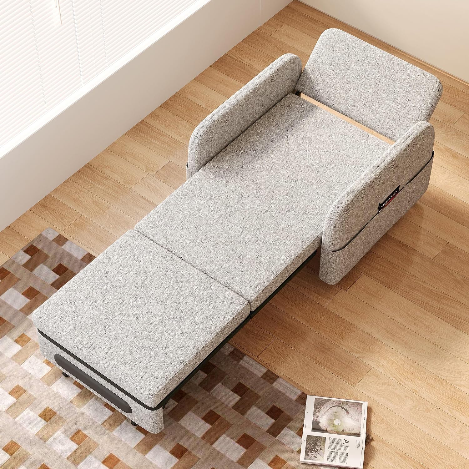 Extendable Sofa Bed zioSofa with Sleeping Function and Storage Space, Sofa Bed for Small Rooms and Living Rooms, Dark Grey and White (34.6'Gray)