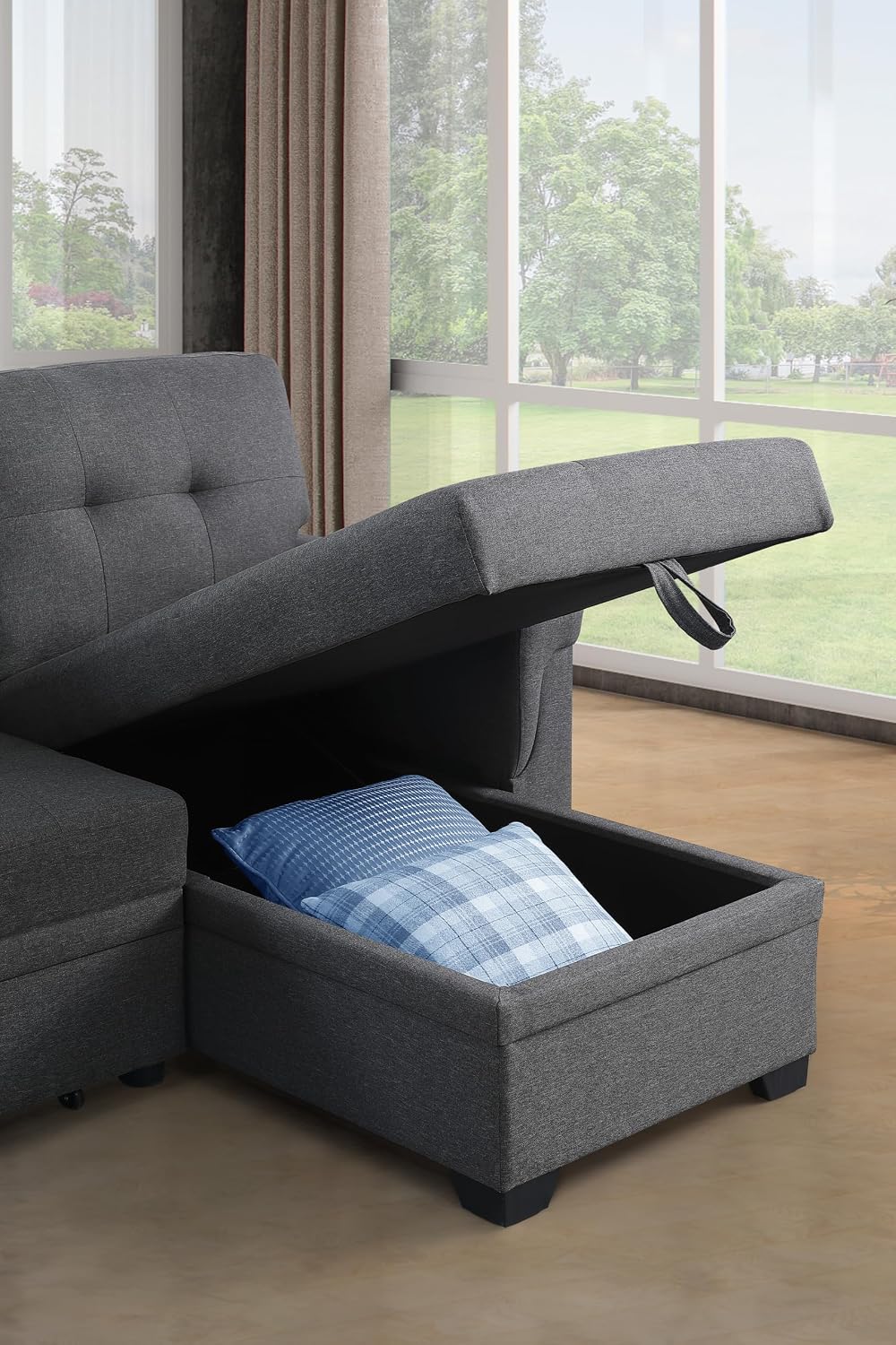 Ball & Cast L-Shape Convertible Sectional Sleeper Sofa Bed,4 in 1 Pull Out Couch with Storage Chaise & Removable Back Cushions,Reversible Sleeper Corner Couch,Pull-Out Sofa Bed for Living Room,Office