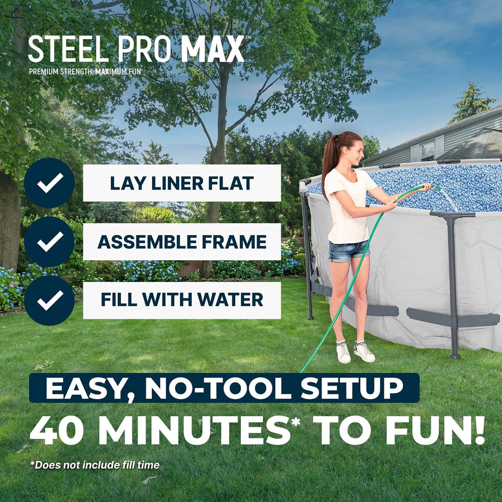 Bestway Steel Pro MAX 14' x 48' Above Ground Pool, Round Metal Frame Outdoor Swimming Pool Set with Filter Pump, Ladder, and Cover, Gray