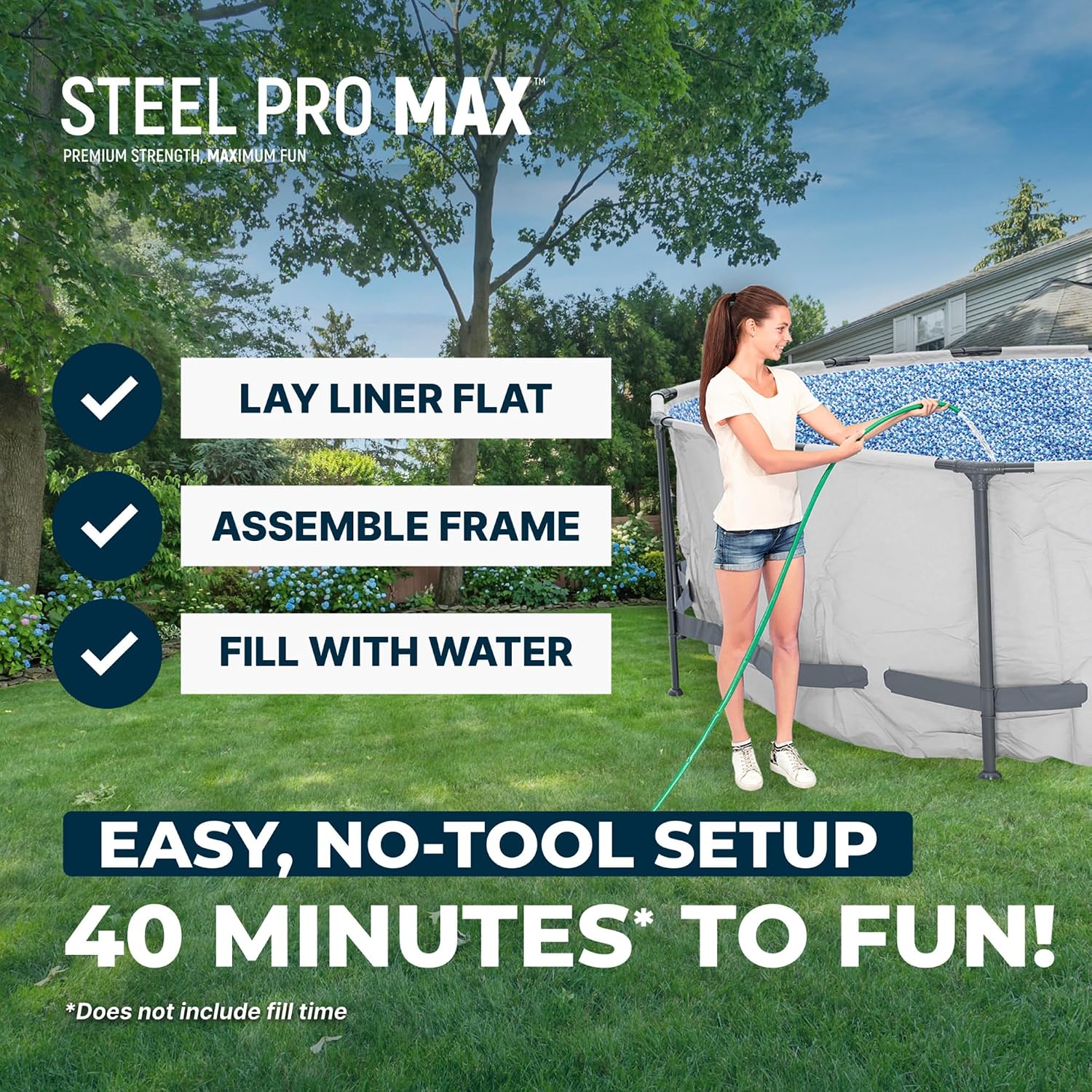 Bestway Steel Pro MAX 14' x 48' Above Ground Pool, Round Metal Frame Outdoor Swimming Pool Set with Filter Pump, Ladder, and Cover, Gray