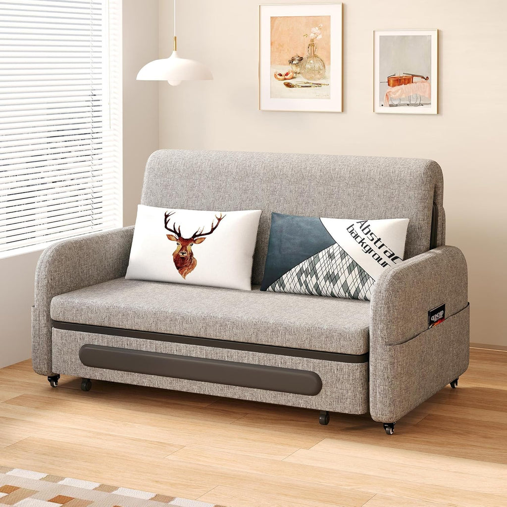 Extendable Sofa Bed zioSofa with Sleeping Function and Storage Space, Sofa Bed for Small Rooms and Living Rooms, Dark Grey and White (61.61'Gray)