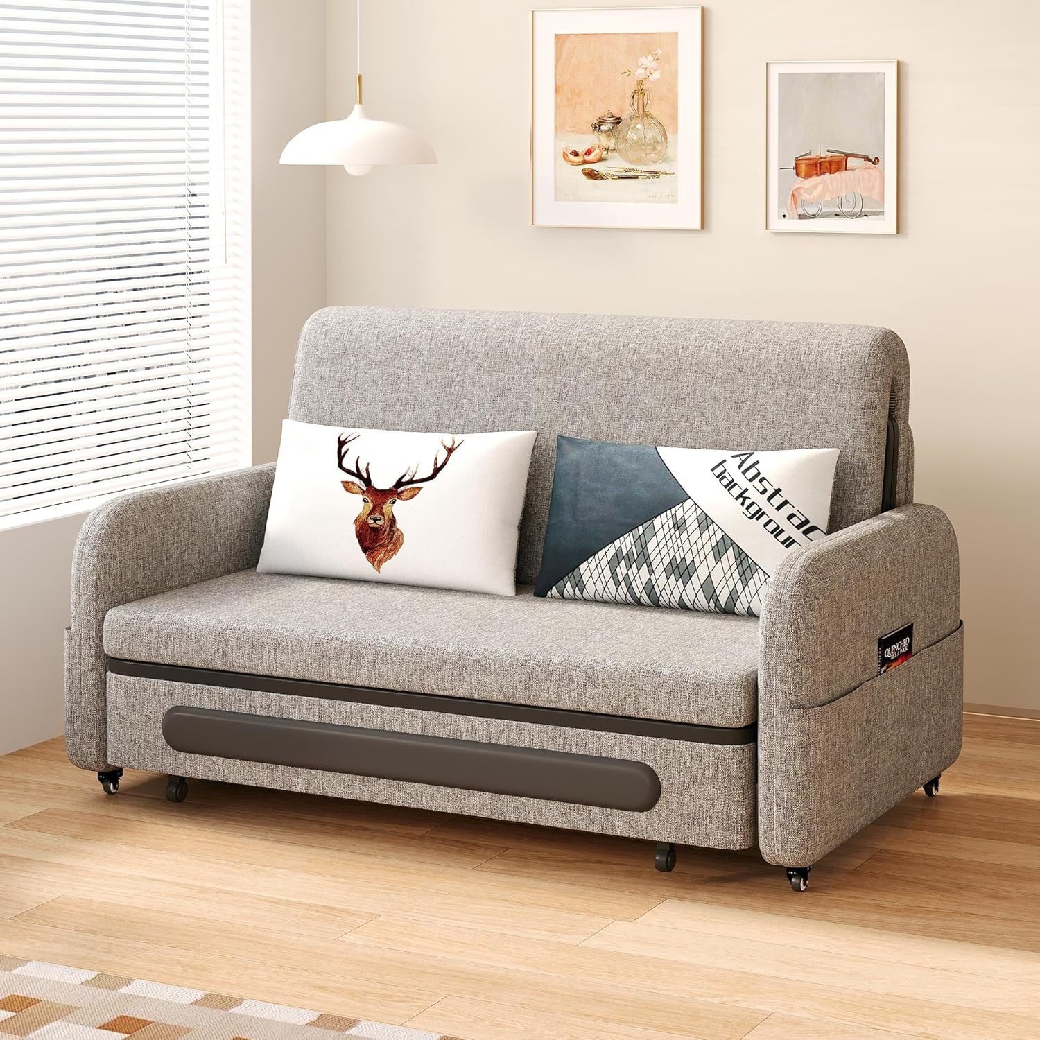 Extendable Sofa Bed zioSofa with Sleeping Function and Storage Space, Sofa Bed for Small Rooms and Living Rooms, Dark Grey and White (61.61'Gray)