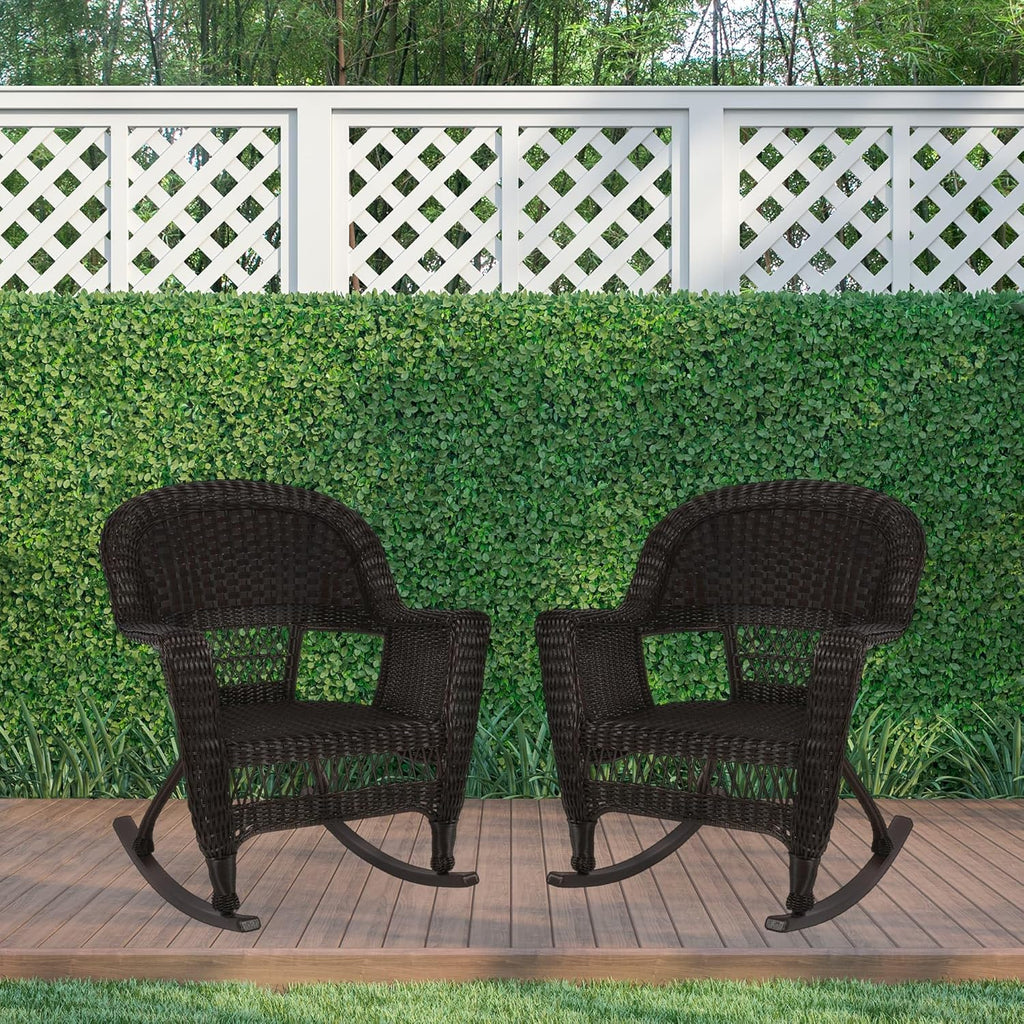 Jeco Set of 2 Wicker Rocker Chairs, Espresso
