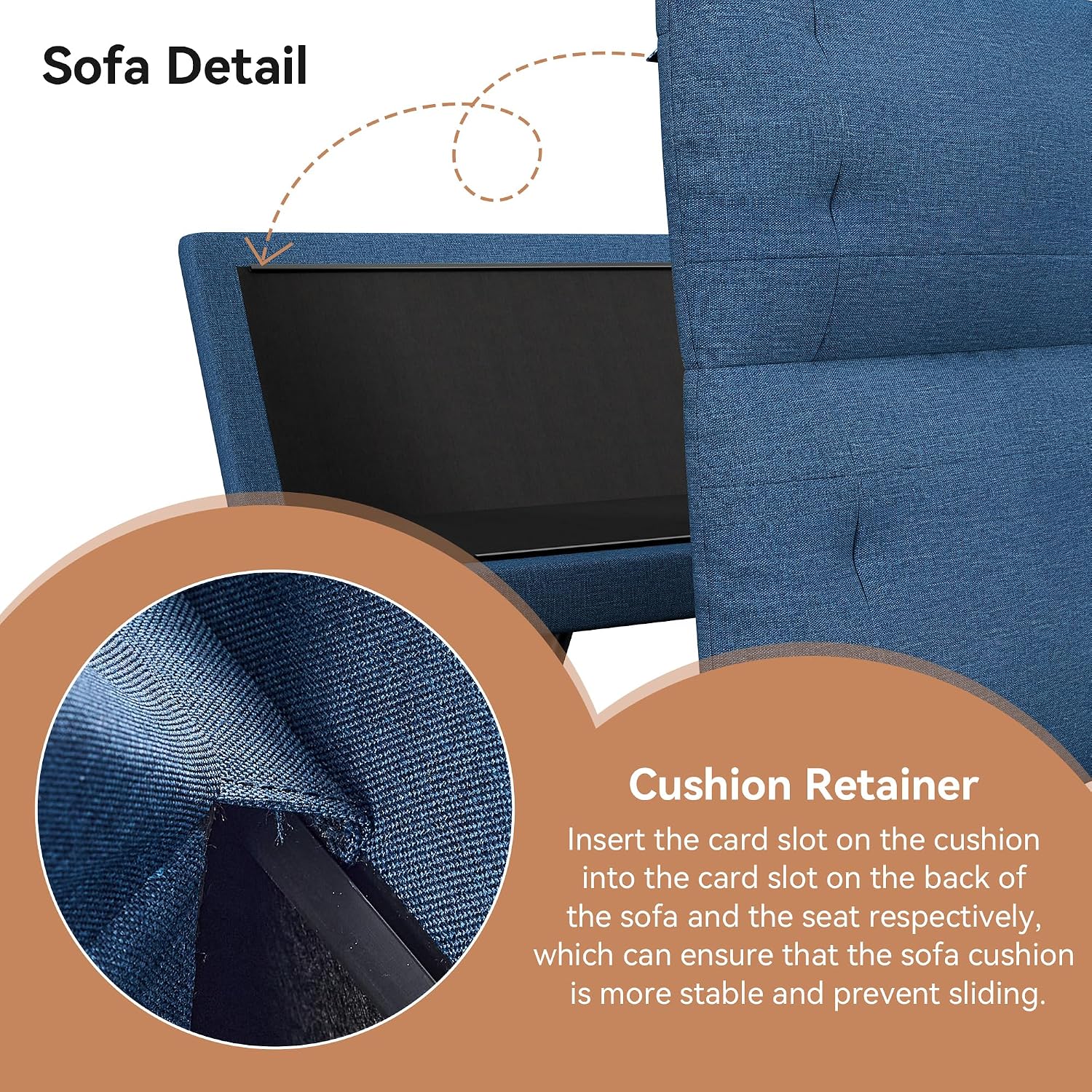 Futon Sofa Bed Convertible Couch, Blue Linen Sofa Bed with Adjustable Backrest, Multifunctional Small Loveseat Sleeper Sofa for Living Room, Apartment, Office