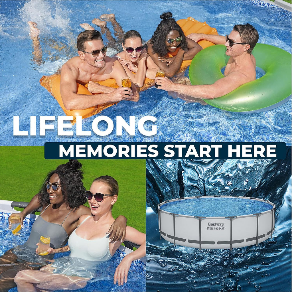 Bestway Steel Pro MAX 15' x 42' Above Ground Pool, Round Metal Frame Outdoor Swimming Pool Set with Filter Pump, Ladder, and Cover, Gray