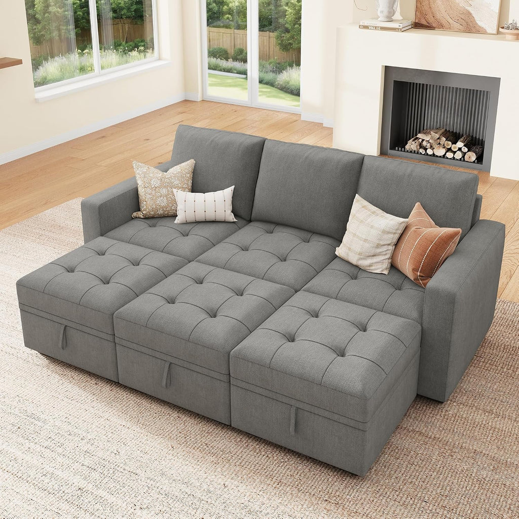 HONBAY Modular Sectional Sleeper Sofa, Sleeper Couch with Storage Seats Oversized Sectional Couches for Living Room,Warm Grey