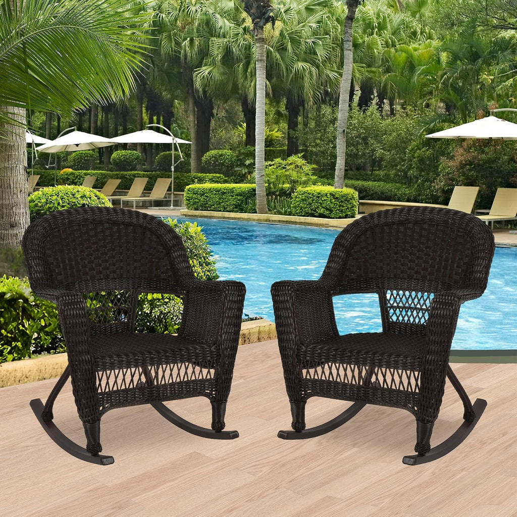 Jeco Set of 2 Wicker Rocker Chairs, Espresso