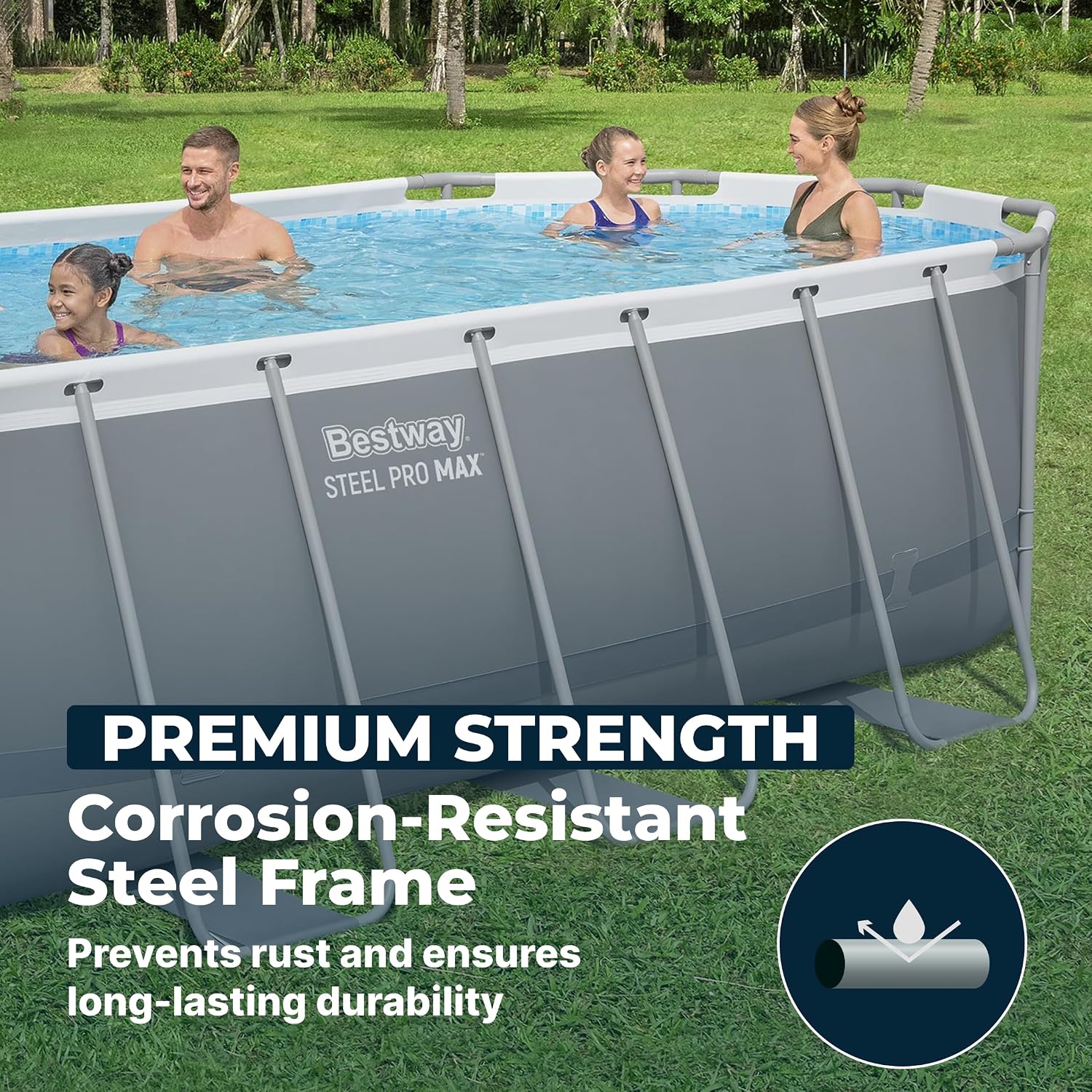 Bestway Steel Pro MAX 18' x 9' x 48' Above Ground Pool, Oval Metal Frame Outdoor Swimming Pool Set with Filter Pump, Ladder, and Cover, Gray
