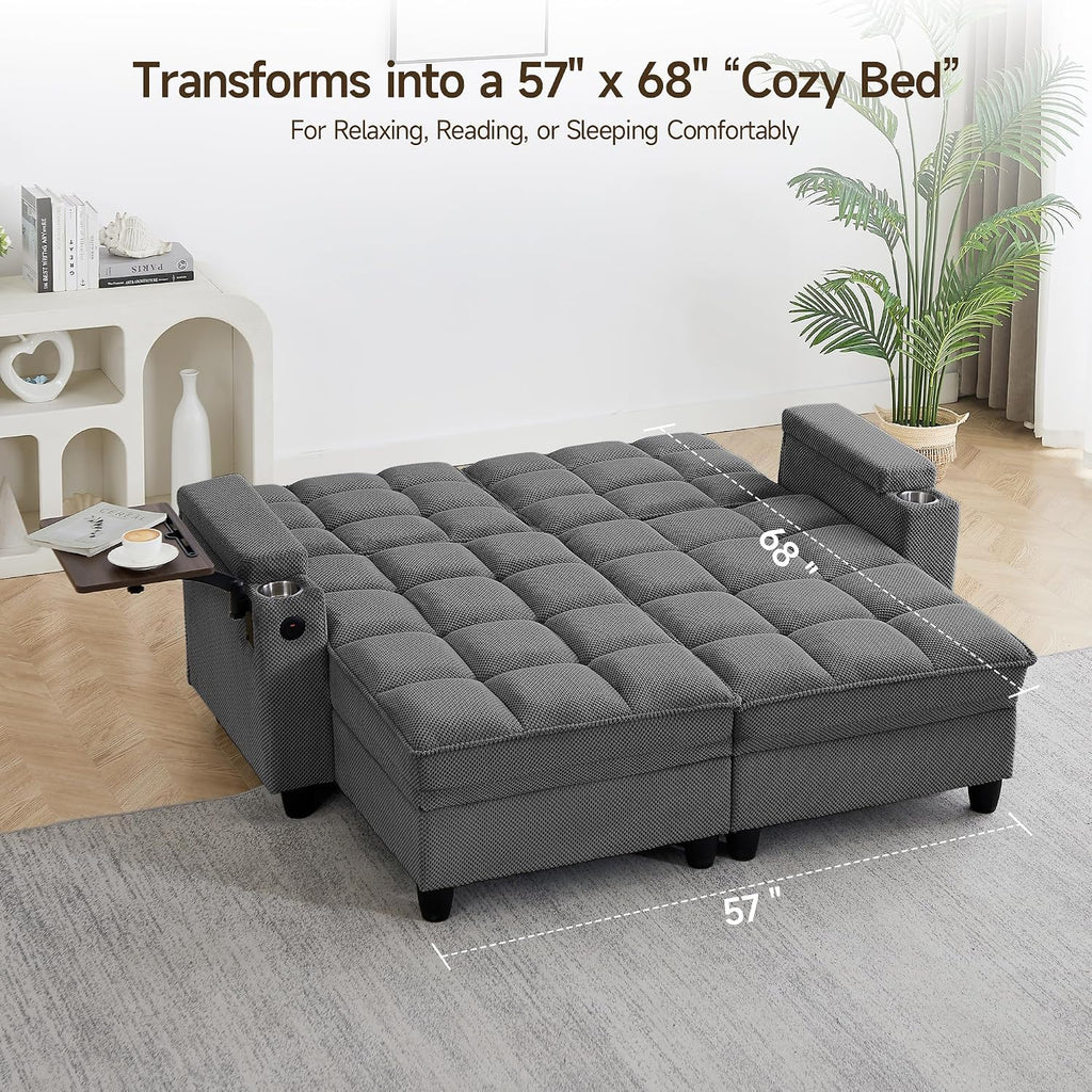 70.9' Chaise Lounge Chair Indoor, Oversized Boucle Upholstered Sofa Bed, Adjustable Backrest Deep Seat Reading Chair, Sofas Couches for Living Room with Storage, Cup Holders & 360° Swivel Side Table