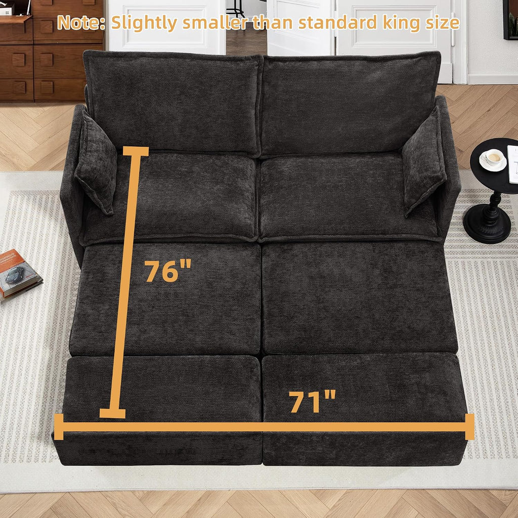SUNWAVE 74' King Pull Out Sofa Bed - Convertible Sleeper Sofa Bed, Space Saving Corduroy Loveseat Chaise Lounge with USB Charging, Side Pockets for Living Room, Bedroom, Small Spaces(Ink, 74')