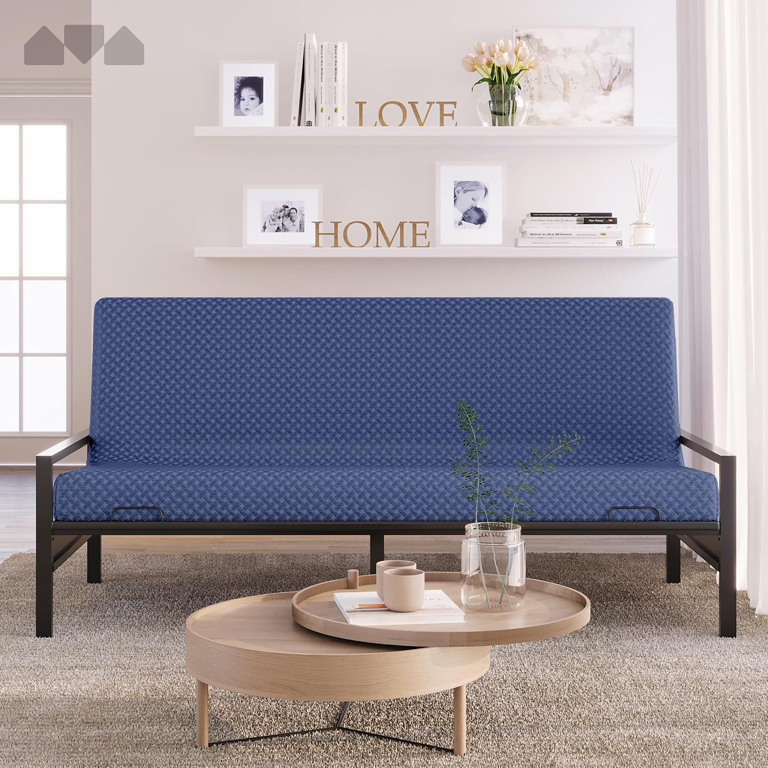 Milliard Full Size Futon Mattress, Navy, 71 x 52 x 6 Inch, Memory Foam Futon Mattress Full Size, CertiPUR-US, Comfy Sofa Bed, Couch, Removable Washable Hypoallergenic Cover, Frame Not Included