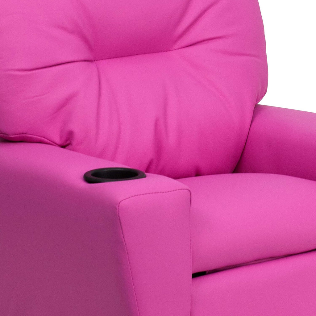 Flash Furniture Chandler Vinyl Kids Recliner with Cup Holder and Safety Recline, Contemporary Reclining Chair for Kids, Supports up to 90 lbs., Hot Pink