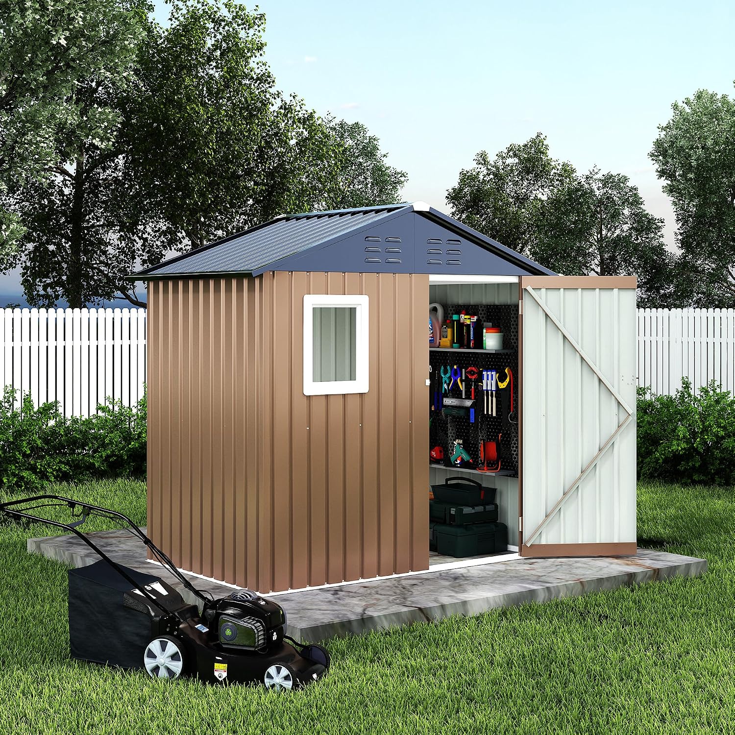 6x4 FT Metal Storage Shed with Window– Outdoor Utility Shed with Lockable Door & Air Vent, Garden/Yard Shed Kit for Backyard Patio Lawn