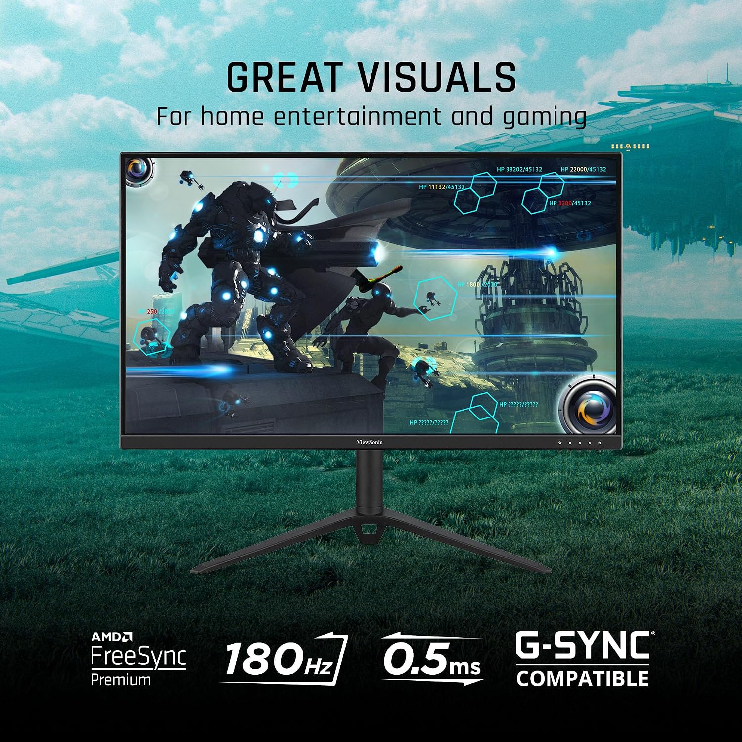 ViewSonic VX2728J-2K 27 Inch 1440p IPS Gaming Monitor with 180Hz, 0.5ms, FreeSync Premium, NVIDIA G-Sync Compatible, Advanced Ergonomics, HDMI, and DisplayPort Inputs (Renewed)