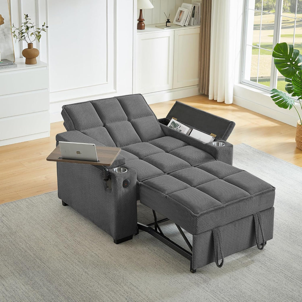 Auvsoce 3-in-1 Folding Convertible Sofa Bed Set of 2, Sleep Couch with Modern Chenille Fabric, 360° Swivel Side Table, Easy Assembly, Perfect for Living Room & Home Theater