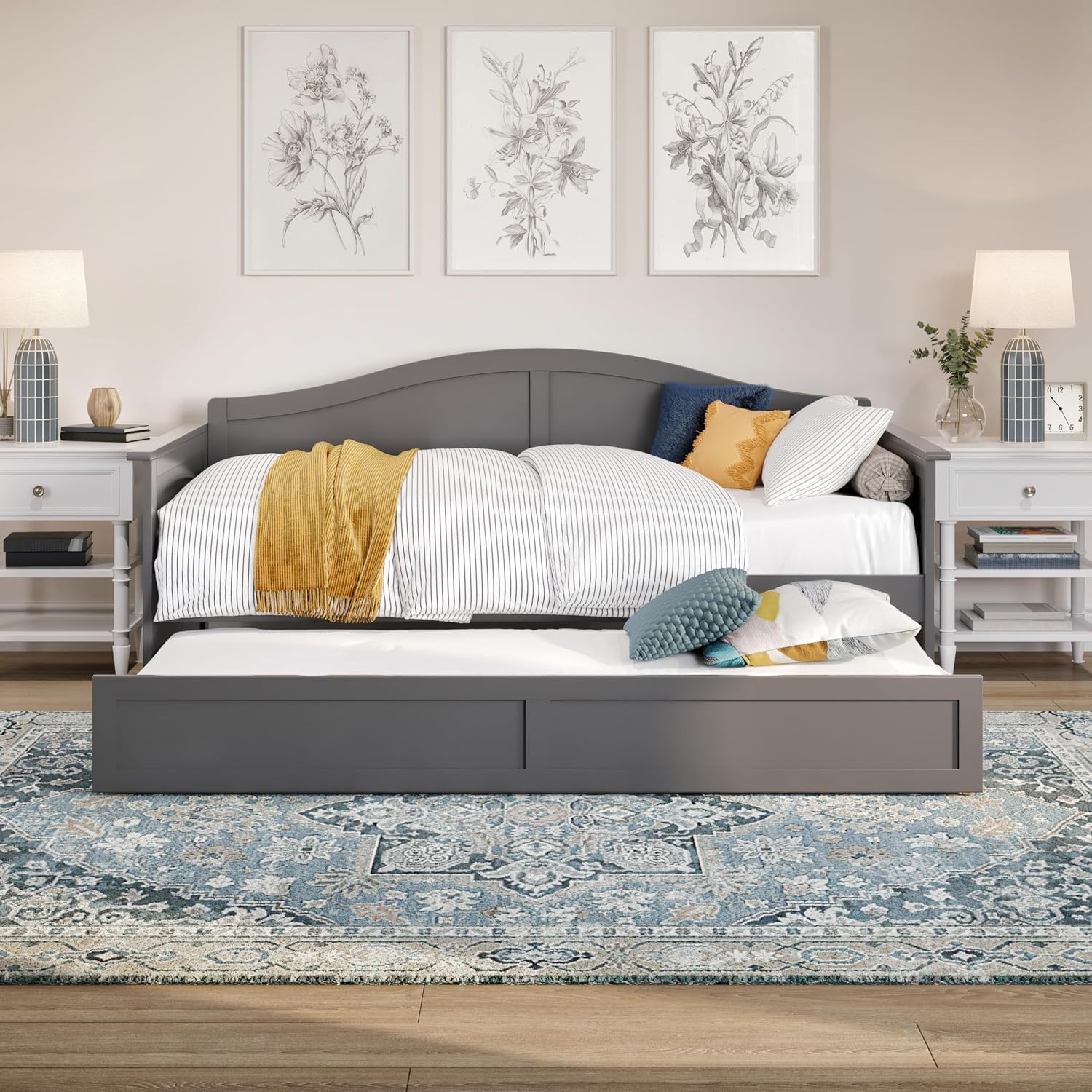 AFI, Acadia Twin Size Wood Daybed Frame with Twin Trundle, Grey