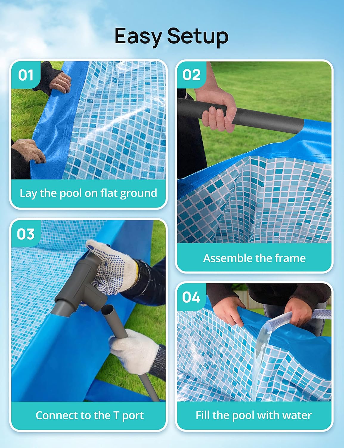 EVAJOY 14ft x 7ft x 33in Metal Frame Swimming Pool, Outdoor Rectangular Above-Ground Pool with Steel Frame, Heavy-Duty PVC, Easy Assembly for Backyard, Garden, Lawn