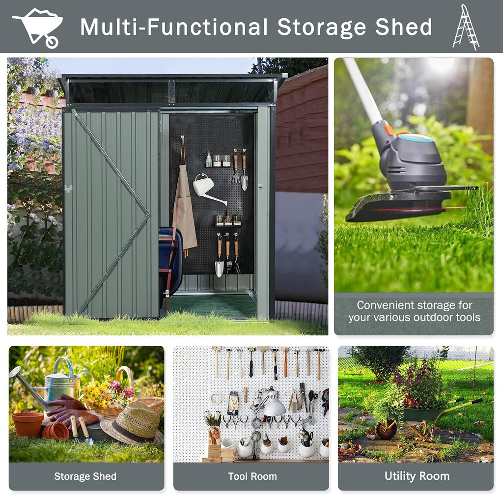 Storage Shed, 5X 3FT Outdoor Storage Shed,with Hinged Door Padlock Utility Tool Shed Storage House, for Backyard Garden Patio Lawn (Grey)