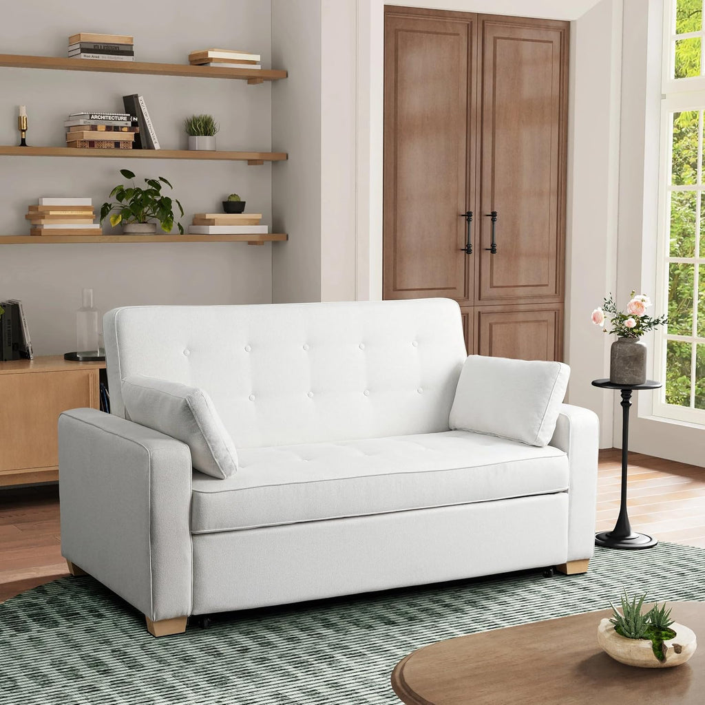 Serta® Ainsley Convertible Loveseat Sleeper Sofa – 3-in-1 Loveseat, Lounger & Queen-Size Sofa Bed, Pull-Out Sleeper Couch with DreamCoils®, Easy Assembly, Oyster Fabric