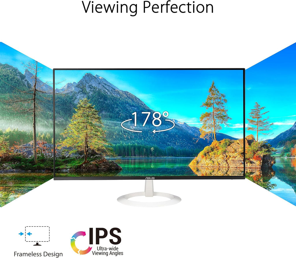 ASUS 24' (23.8-inch viewable) Eye Care Monitor (VZ24EHF-W) - IPS, Full HD (1920 x 1080), Frameless, 100Hz, Adaptive-Sync, 1ms, HDMI, Low Blue Light, Flicker Free, Ultra-Slim Profile, 3 yr Warranty