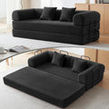 Convertible Sleeper Bed with 2 Cylindrical Pillow, Comfy Foldable Bed Compressed Sofa in Box, Floor Sofa Lounge Couch for Living Room Bedroom Lounge Studio, Tool-Free Assembly (Black)